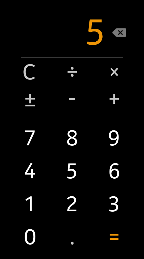 Original Calculator displaying 5 after calculating 2 plus 3